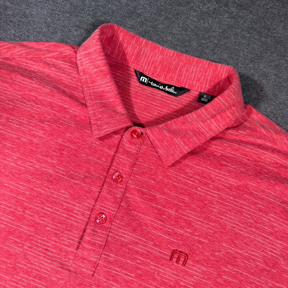 TravisMathew Polo Shirt Mens XL Red Heathered Short Sleeve Golf Athletic